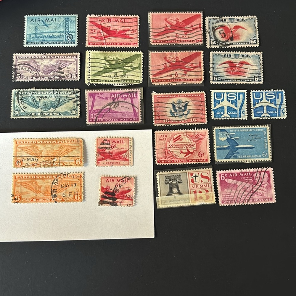 Vintage U.S. Airmail Postage Stamps Collection